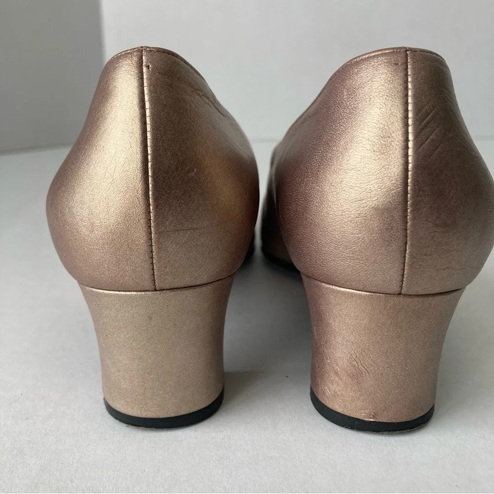 Yoshinoya Ginza‎ Tokyo Rose Gold Metallic Leather Mary Jane Block Heels Japan 22